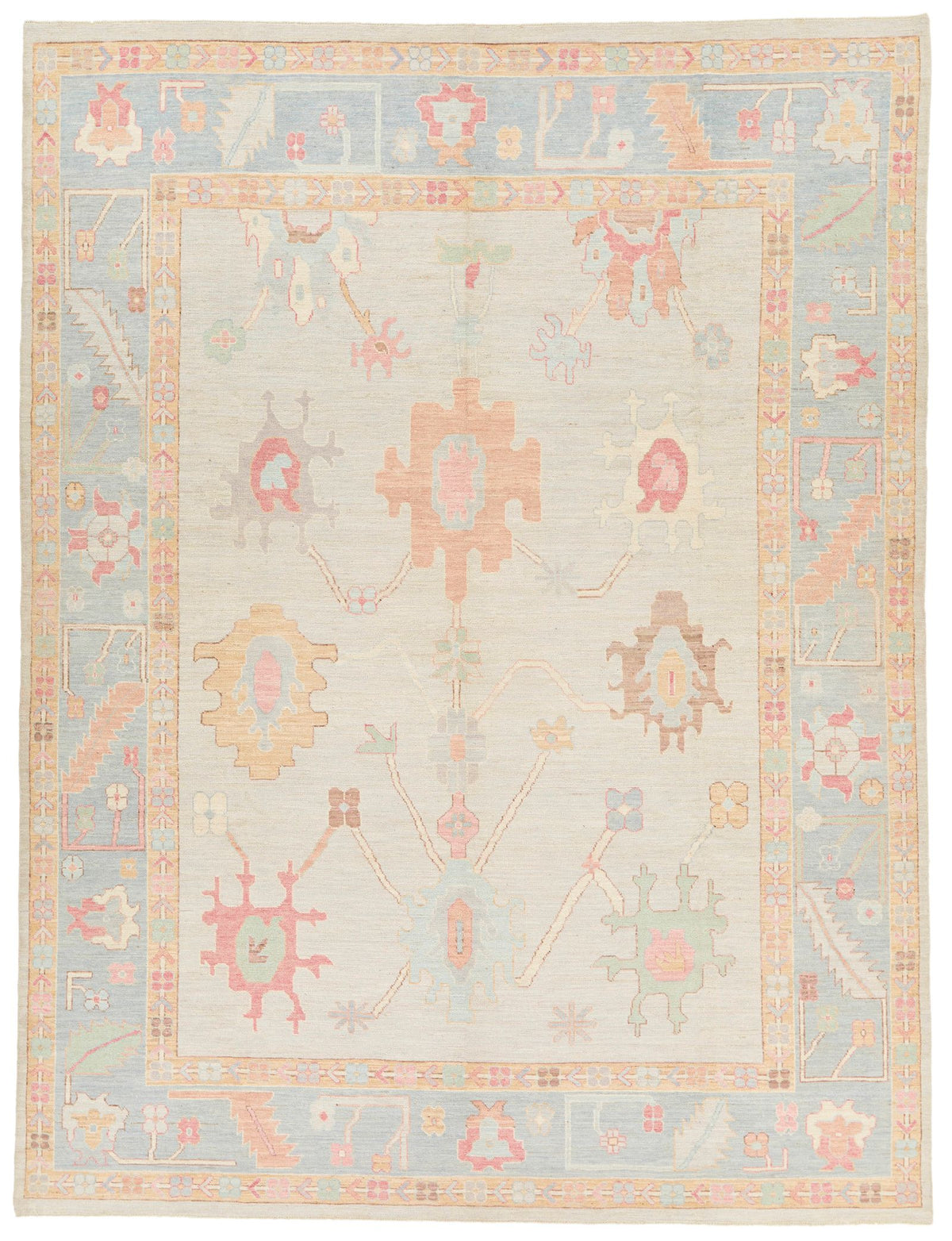 9x11 Gray and Light Blue Turkish Oushak Rug
