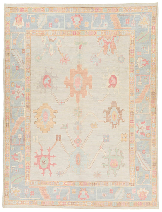 9x11 Gray and Light Blue Turkish Oushak Rug