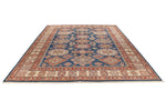 9x12 Navy and Ivory Kazak Tribal Rug