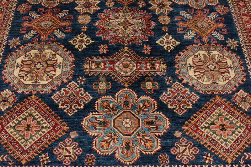 9x12 Navy and Ivory Kazak Tribal Rug