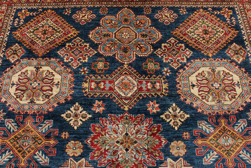 9x12 Navy and Ivory Kazak Tribal Rug