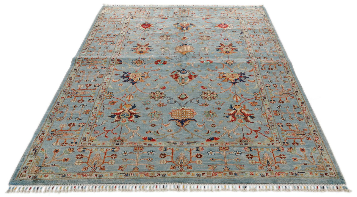 6x8 Light Blue and Multicolor Tribal Rug