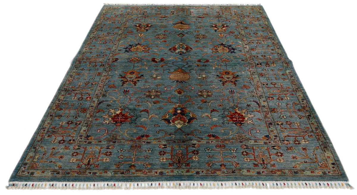 6x8 Light Blue and Multicolor Tribal Rug
