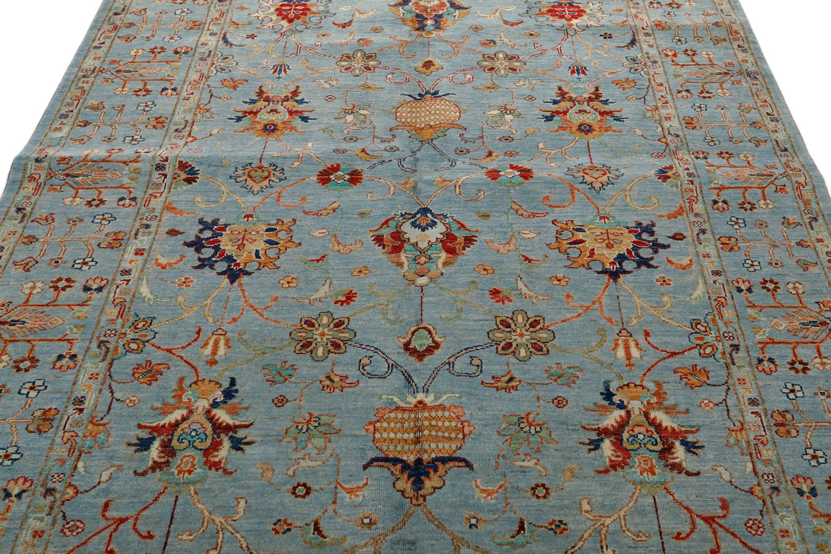 6x8 Light Blue and Multicolor Tribal Rug
