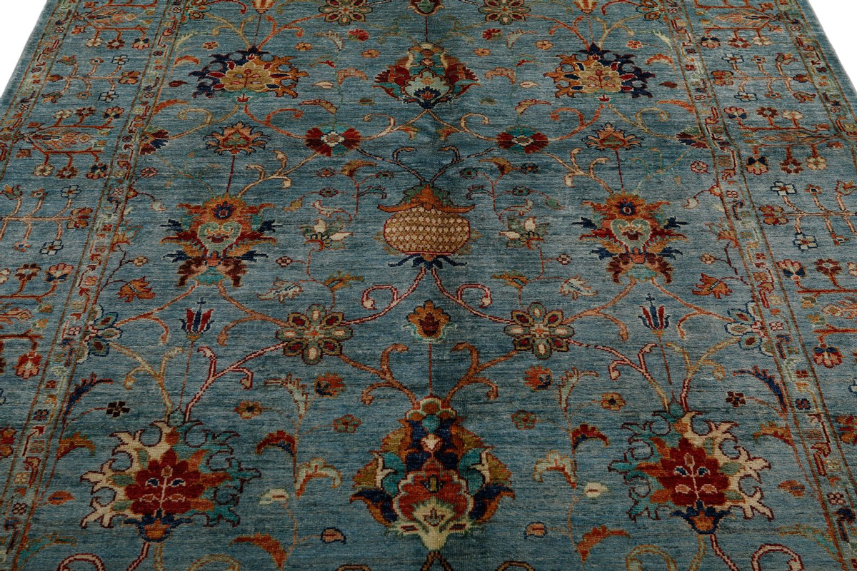 6x8 Light Blue and Multicolor Tribal Rug