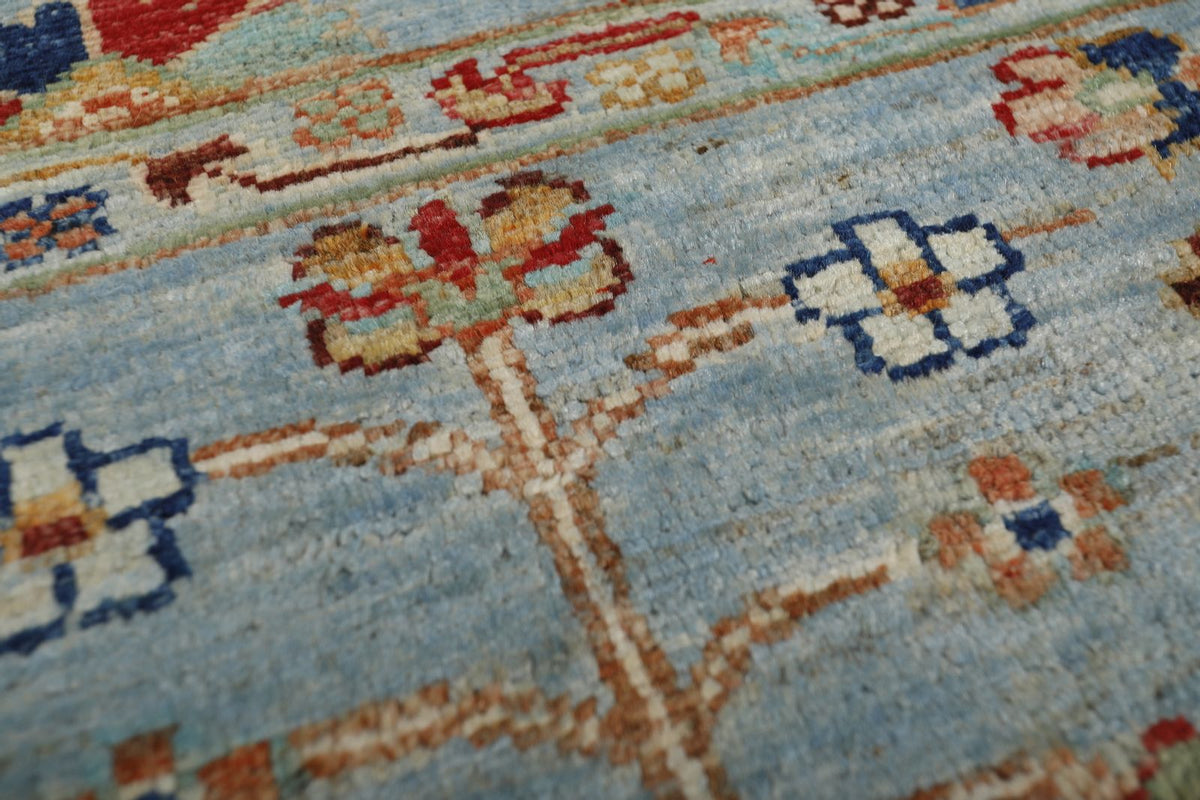 6x8 Light Blue and Multicolor Tribal Rug