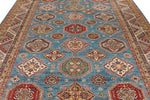 9x12 Blue and Ivory Kazak Tribal Rug