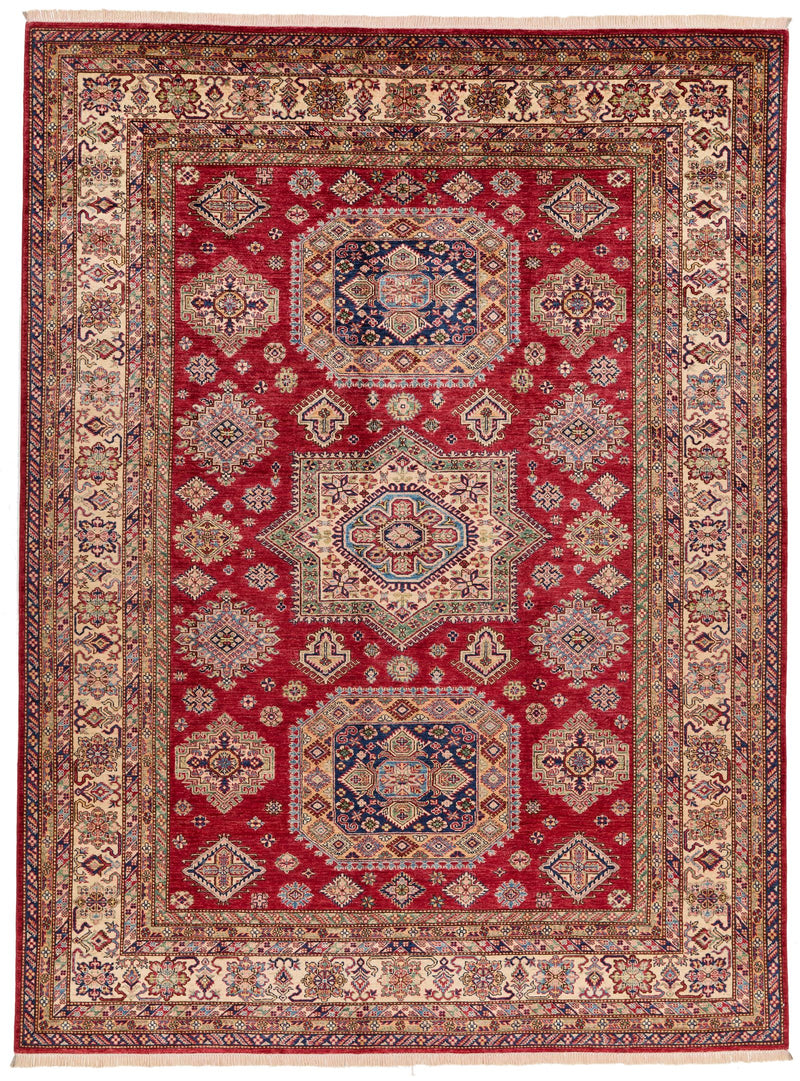 9x12 Red and Ivory Kazak Tribal Rug