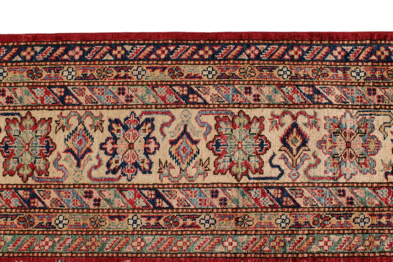 9x12 Red and Ivory Kazak Tribal Rug