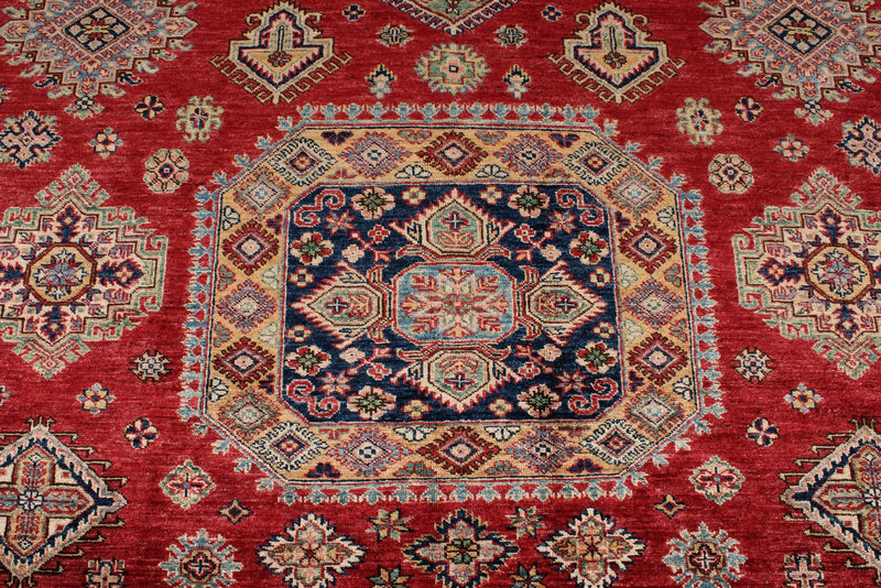 9x12 Red and Ivory Kazak Tribal Rug