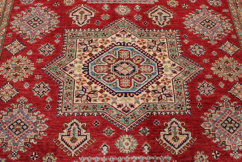 9x12 Red and Ivory Kazak Tribal Rug