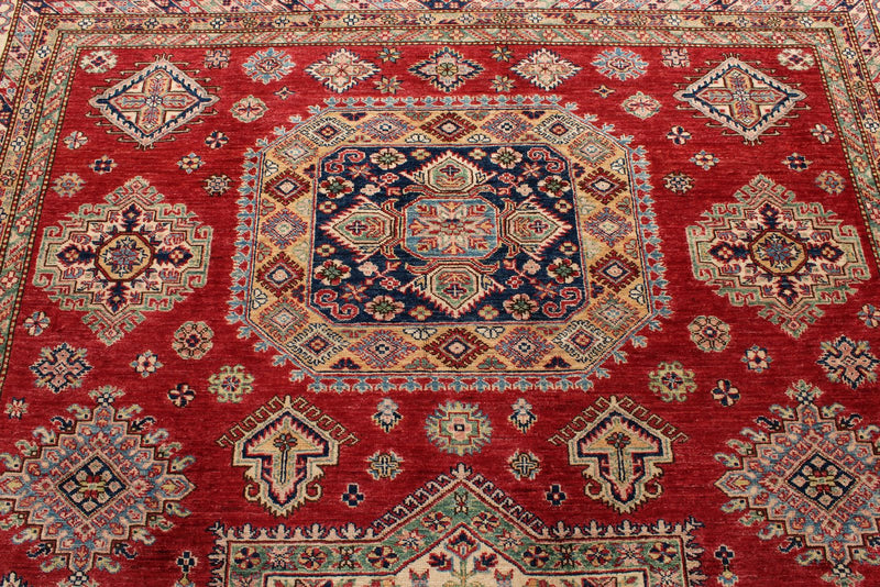 9x12 Red and Ivory Kazak Tribal Rug