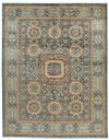 10x13 Blue and Ivory Turkish Tribal Rug