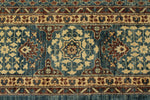 10x13 Blue and Ivory Turkish Tribal Rug