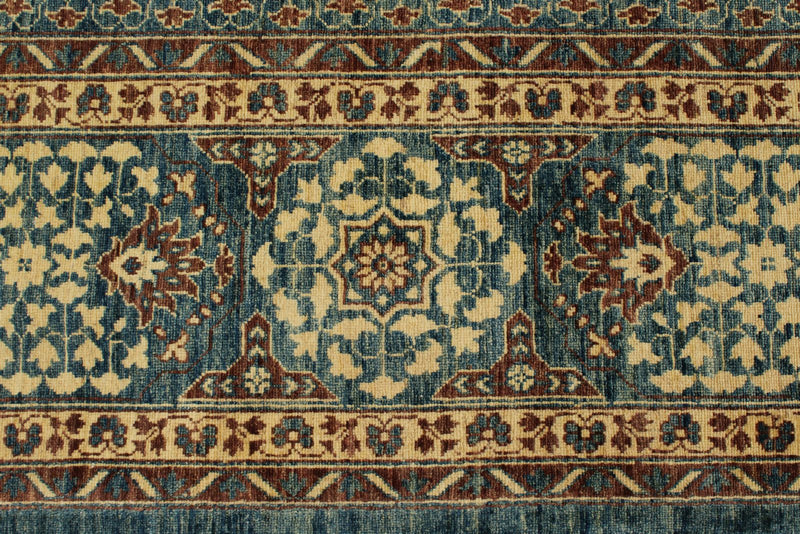 10x13 Blue and Ivory Turkish Tribal Rug