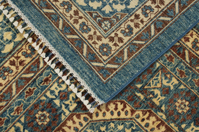 10x13 Blue and Ivory Turkish Tribal Rug