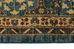 10x13 Blue and Ivory Turkish Tribal Rug