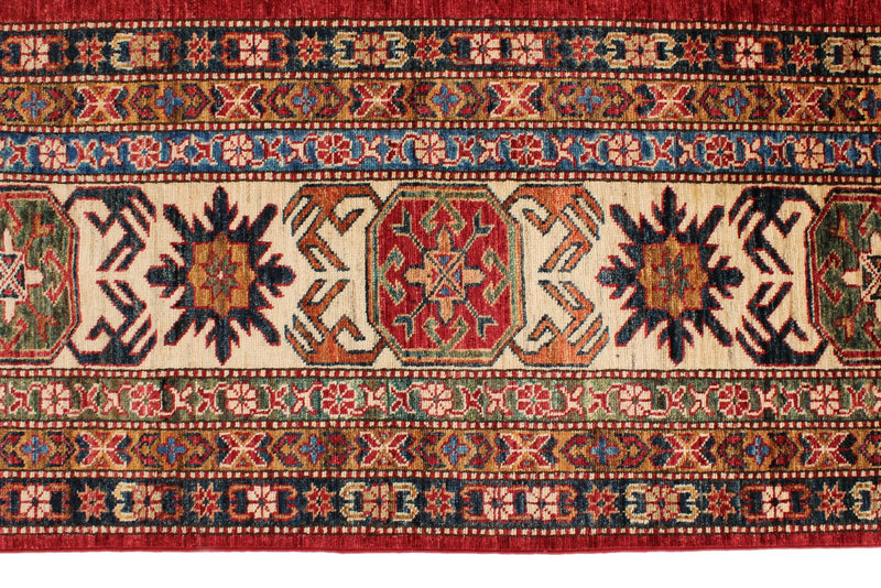 10x13 Red and Ivory Kazak Tribal Rug