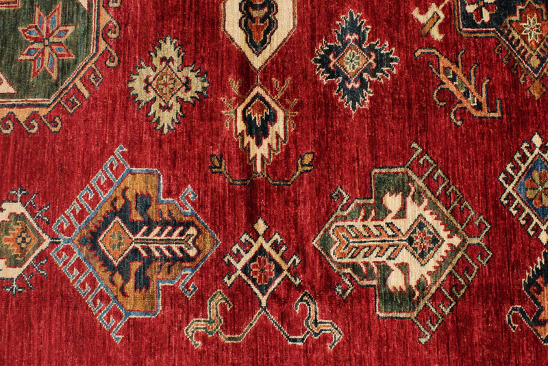 10x13 Red and Ivory Kazak Tribal Rug