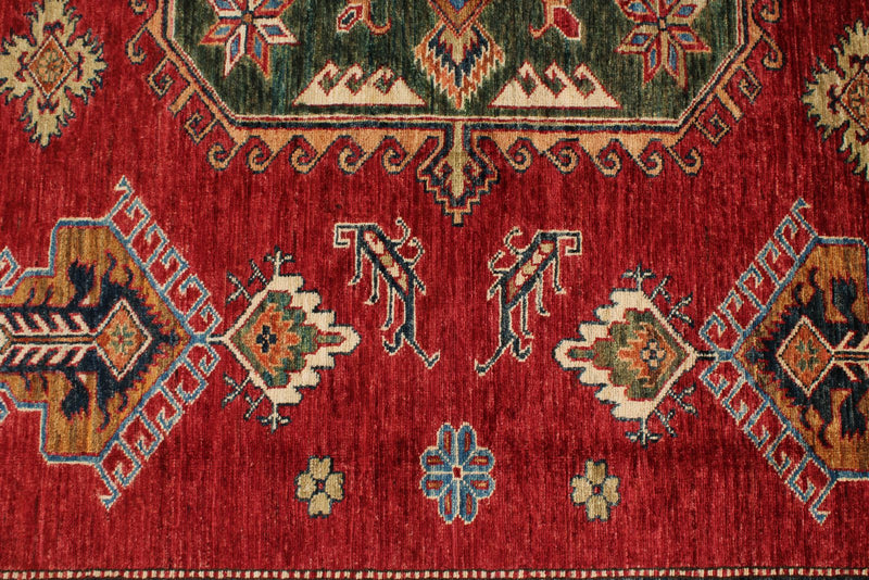 10x13 Red and Ivory Kazak Tribal Rug