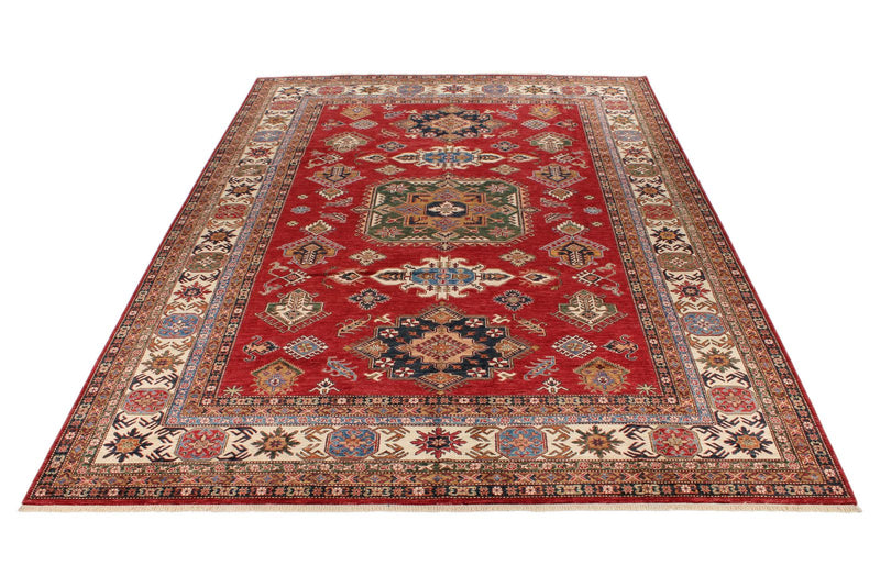 10x13 Red and Ivory Kazak Tribal Rug