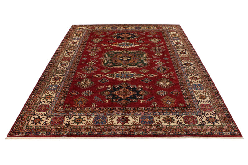 10x13 Red and Ivory Kazak Tribal Rug