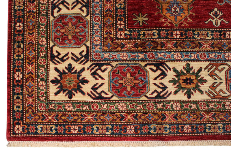 10x13 Red and Ivory Kazak Tribal Rug