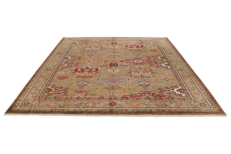 8x10 Brown and Beige Kazak Tribal Rug
