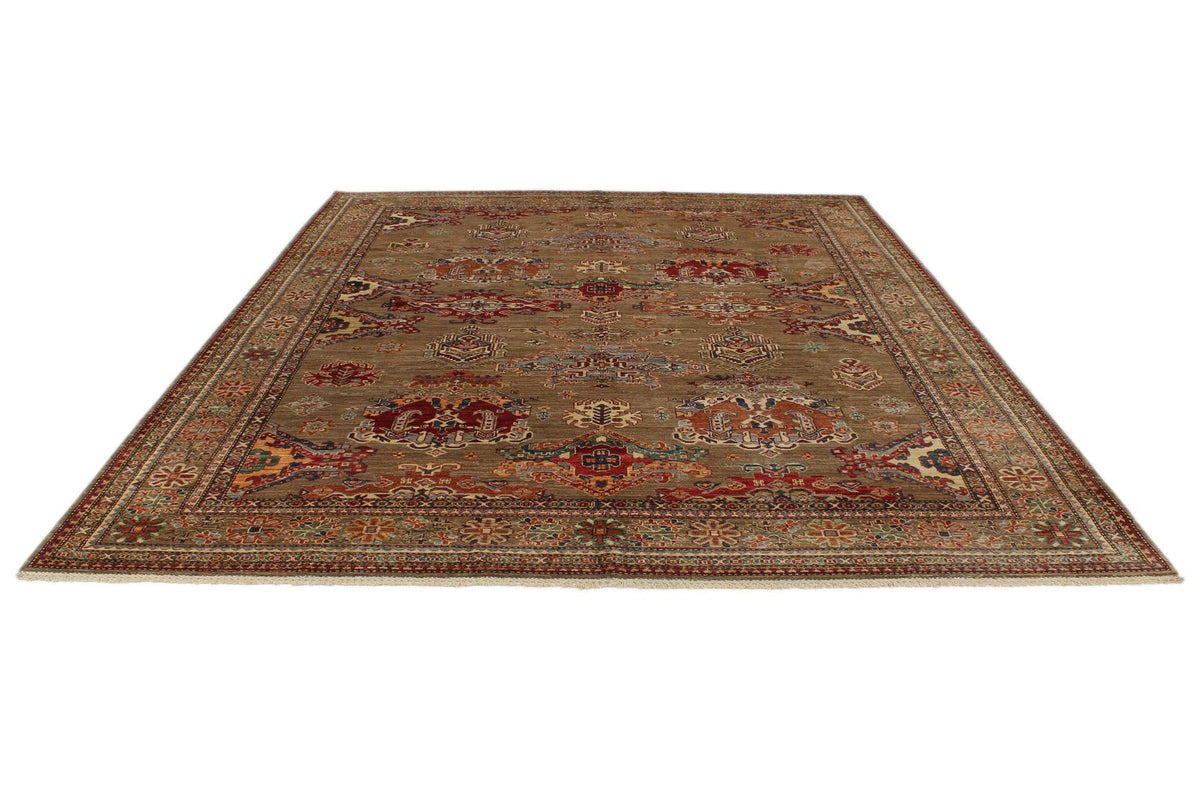 8x10 Brown and Beige Kazak Tribal Rug