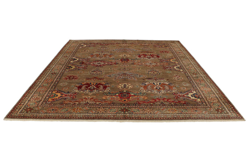 8x10 Brown and Beige Kazak Tribal Rug