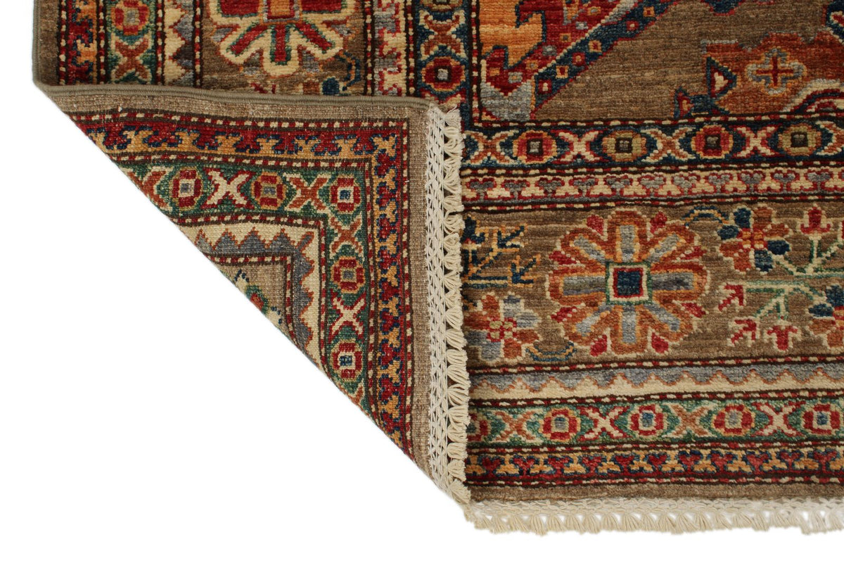 8x10 Brown and Beige Kazak Tribal Rug