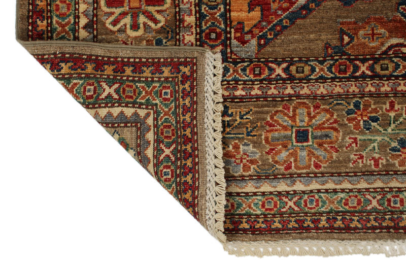 8x10 Brown and Beige Kazak Tribal Rug