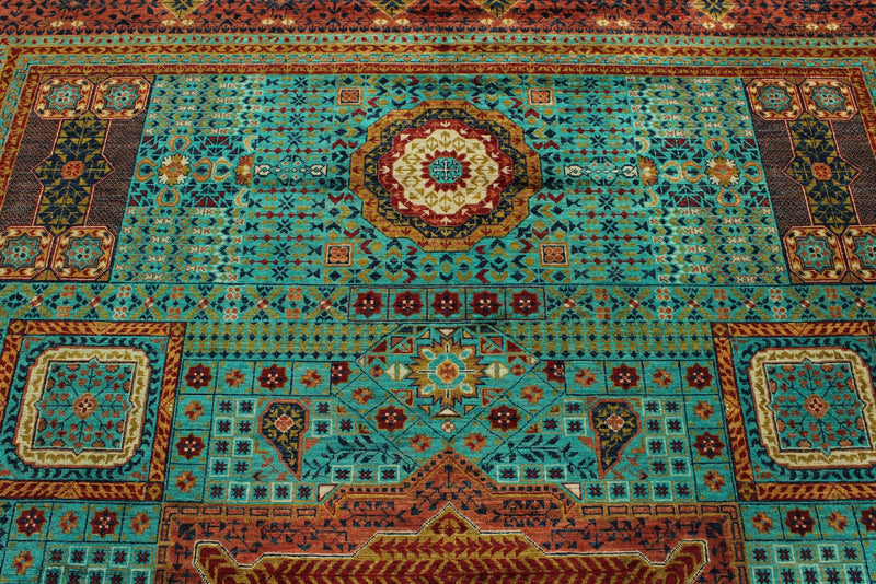 9x12 Blue and Rust Turkish Tribal Rug