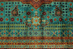 9x12 Blue and Rust Turkish Tribal Rug