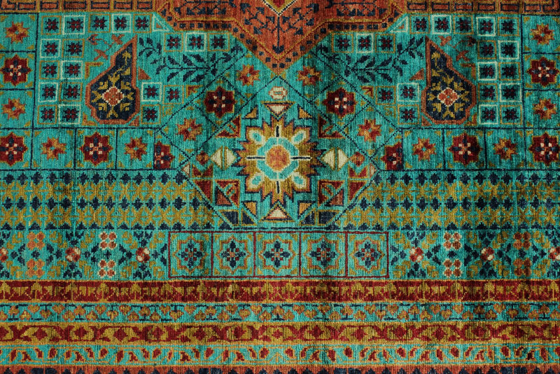 9x12 Blue and Rust Turkish Tribal Rug