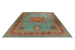 9x12 Blue and Rust Turkish Tribal Rug