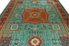 9x12 Blue and Rust Turkish Tribal Rug