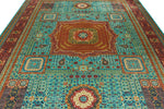 9x12 Blue and Rust Turkish Tribal Rug