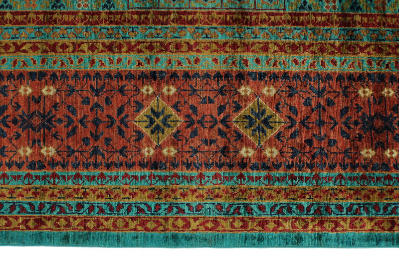 9x12 Blue and Rust Turkish Tribal Rug