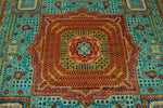 9x12 Blue and Rust Turkish Tribal Rug