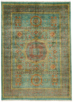 8x12 Green and Rust Turkish Tribal Rug