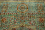 8x12 Green and Rust Turkish Tribal Rug