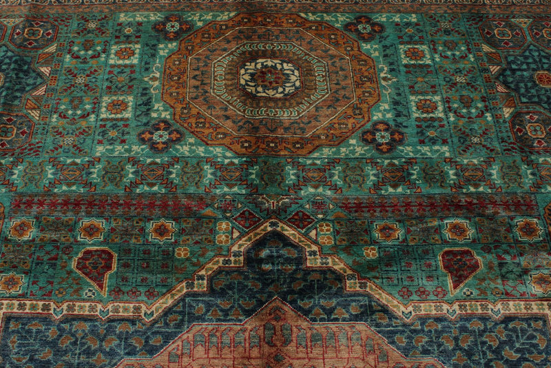 9x12 Green and Red Turkish Tribal Rug