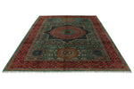 9x12 Green and Red Turkish Tribal Rug