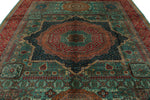 9x12 Green and Red Turkish Tribal Rug