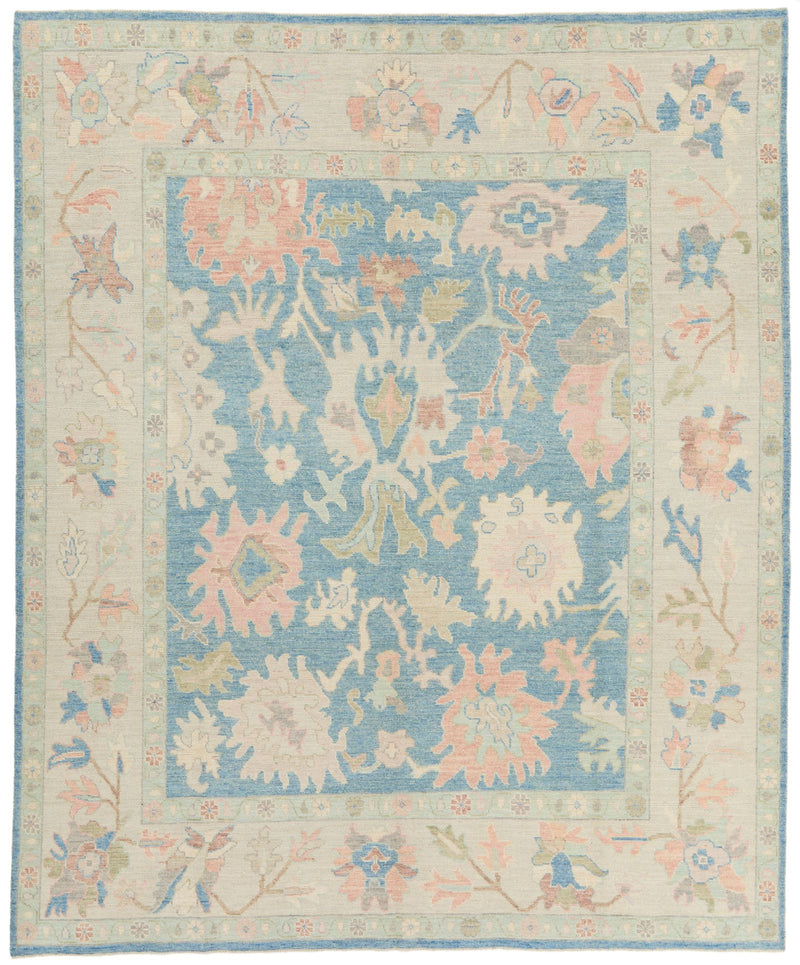 8x10 Light Blue and Beige Turkish Oushak Rug