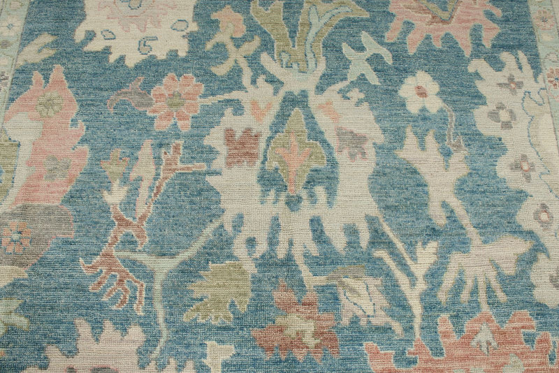 8x10 Light Blue and Beige Turkish Oushak Rug