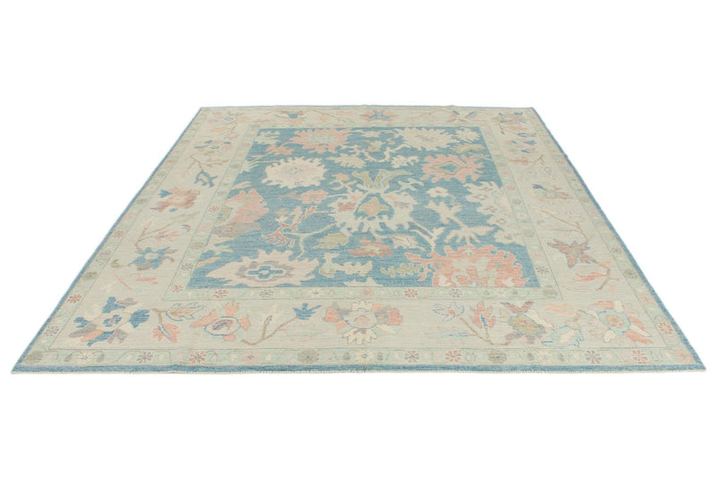 8x10 Light Blue and Beige Turkish Oushak Rug