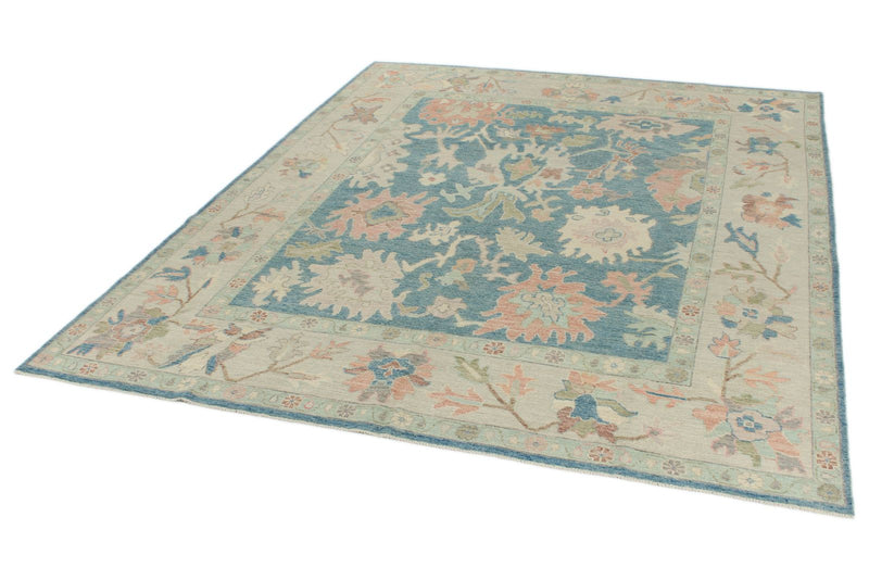 8x10 Light Blue and Beige Turkish Oushak Rug