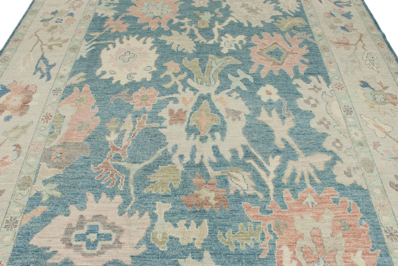 8x10 Light Blue and Beige Turkish Oushak Rug